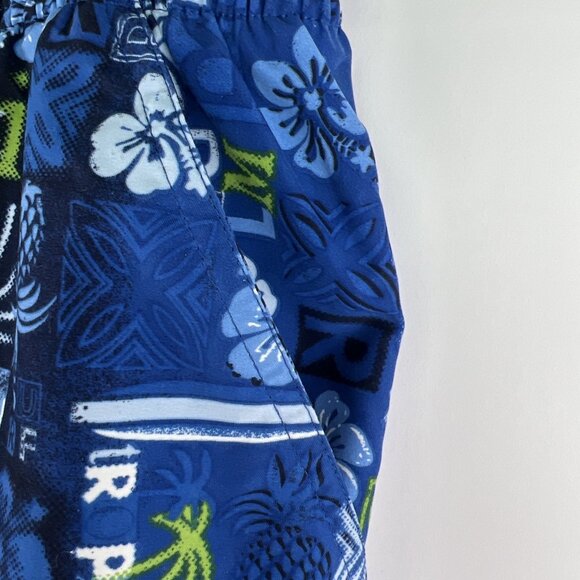 Blue Floral Size L Swim Trunks Sand N Sun 100% Polyester w/Zipped Cargo Pocket - Picture 2 of 8